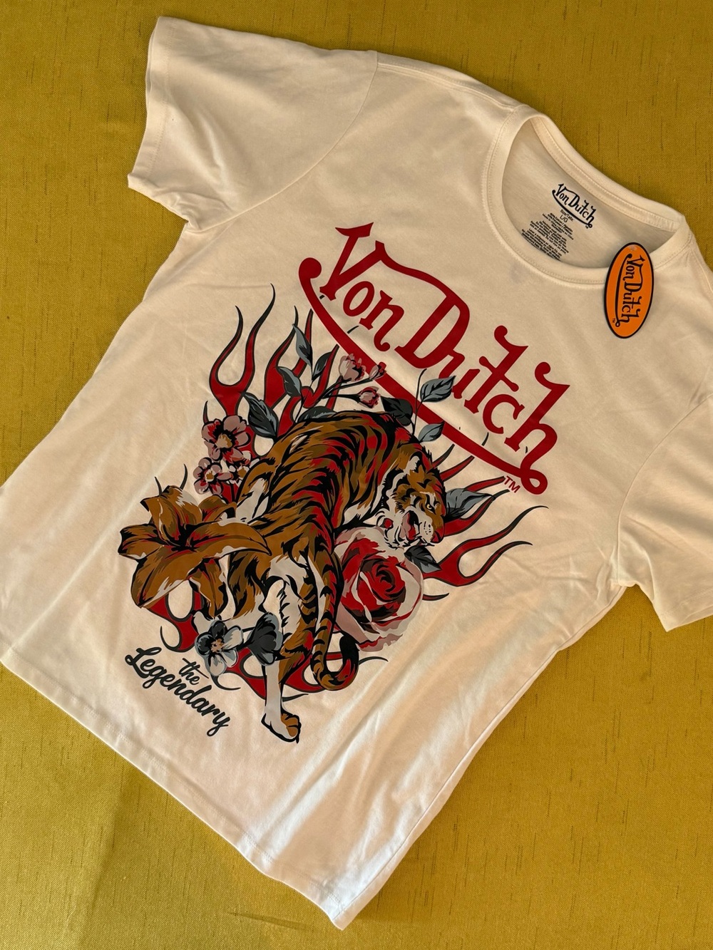 BRAND NEW Von Dutch White Tee with Red Graphic Accents